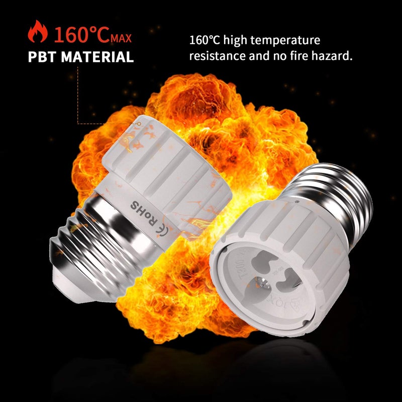 DiCUNO E26 to GU10 Adapter 160â„ƒ Heat Resistant Maximum Wattage 200W E26 Standard Medium Base to GU10 Pin Base Socket Converter E26 Adapter (6-Pack) - Image 5